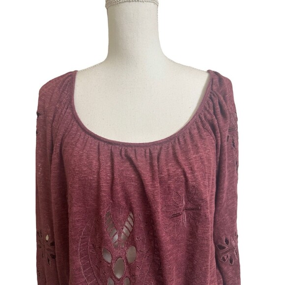 Free People Women's M Jewel Eyelet Peasant Top Long Sleeve Off Shoulder Purple - Picture 5 of 7